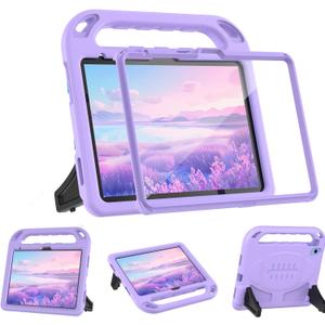 BMOUO Kids Case for iPad 11th Generation (A16) 11 Inch 2025/iPad 10th Generation 10.9" 2022 - with Screen Protector, Shockproof Handle Stand iPad 11th/10th Generation Case for Kids, Light Purple