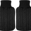 2 Pieces Hot Water Bottle Cover Soft Cover Only Knitted Hot Water Bottle Sweater for Winter Compress and Cold Therapy, Menstrual Cramps, Neck, Shoulder Pain Relief(Black)