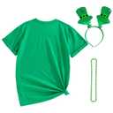 Wynato St Patricks Day Women Crewneck T-Shirt 3PCS Outfits lucky Charms Clover Sweatshirt Shamrock Headband Green Beads Necklace (US, Alpha, Large, Regular, Regular, Green Clover) (L)