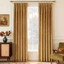 Gold Brown Triple Pleated Velvet Curtains 86 inches Long 2 Panels for Living Room Thermal Insulated Pinch Pleat Blackout Velvet Drapes With Hooks Thick Heavy Mordern Elegant Luxury Bedroom Curtain