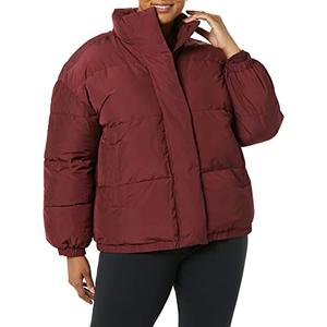 Amazon Essentials Women's Relaxed-Fit Mock-Neck Short Puffer Jacket  (Previously Daily Ritual), Dark Burgundy, 2X