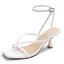 Women's Kitten Heel Strappy Open Square Toe Thong Ankle Strap Heels for Wedding, Size 6.5