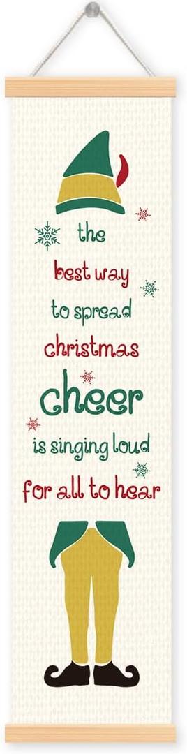 Elf Quote, Christmas Canvas Banner, Christmas Door Hanger Decoration, Canvas Porch Banners For Indoor Outdoor, Xmas Rustic Home Wall Decor, Elf Sign, Farmhouse Wall Hanging Banner 7.831.5 Inches (Style 21)