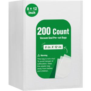 Syntus 200 Count Vacuum Sealer Bags Quart 8 x 12 inch for Seal a Meal, Commercial Grade BPA Free Heavy Duty Precut Seal Bags, Food Vac Bags for Storage, Meal Prep or Sous Vide