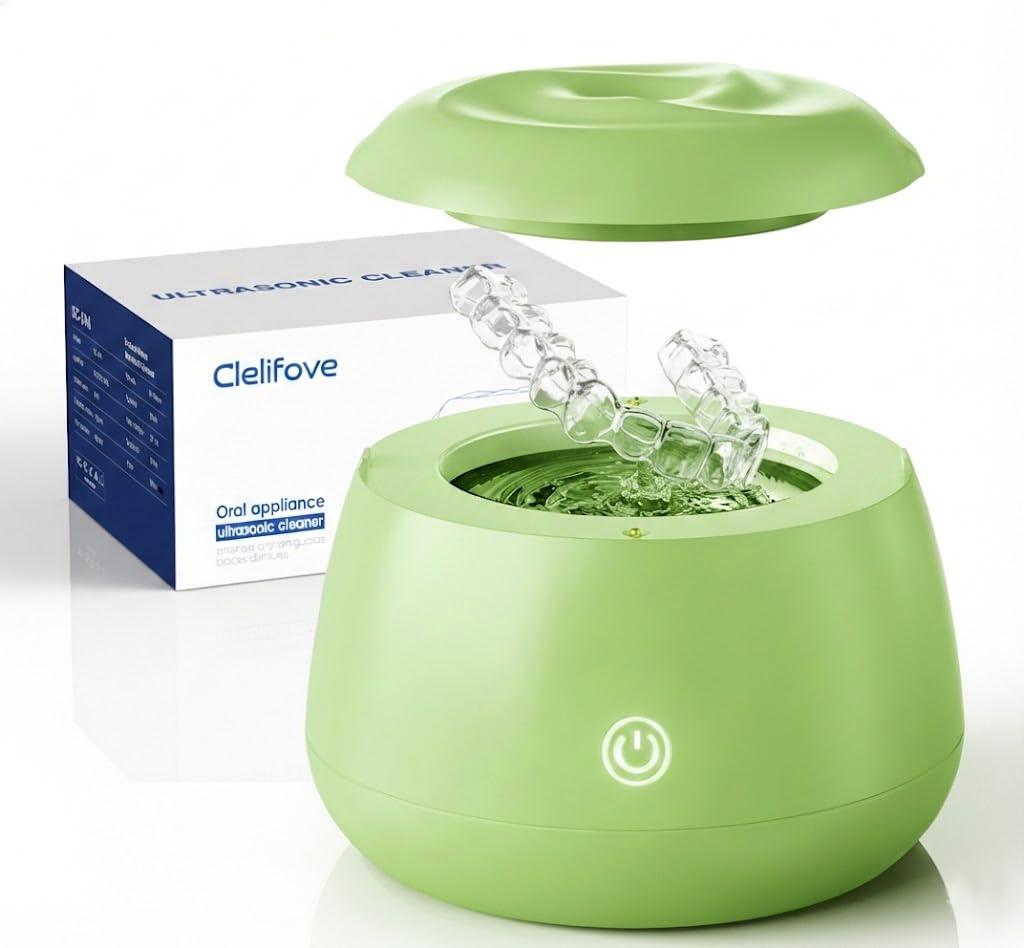 Ultrasonic Retainer Cleaner Machine 48kHz Denture and Aligner Cleaning Pod for Mouth Guards Night Guards Dental Trays Braces Toothbrushes Jewelry with 200ML Capacity,Low noise (Green)
