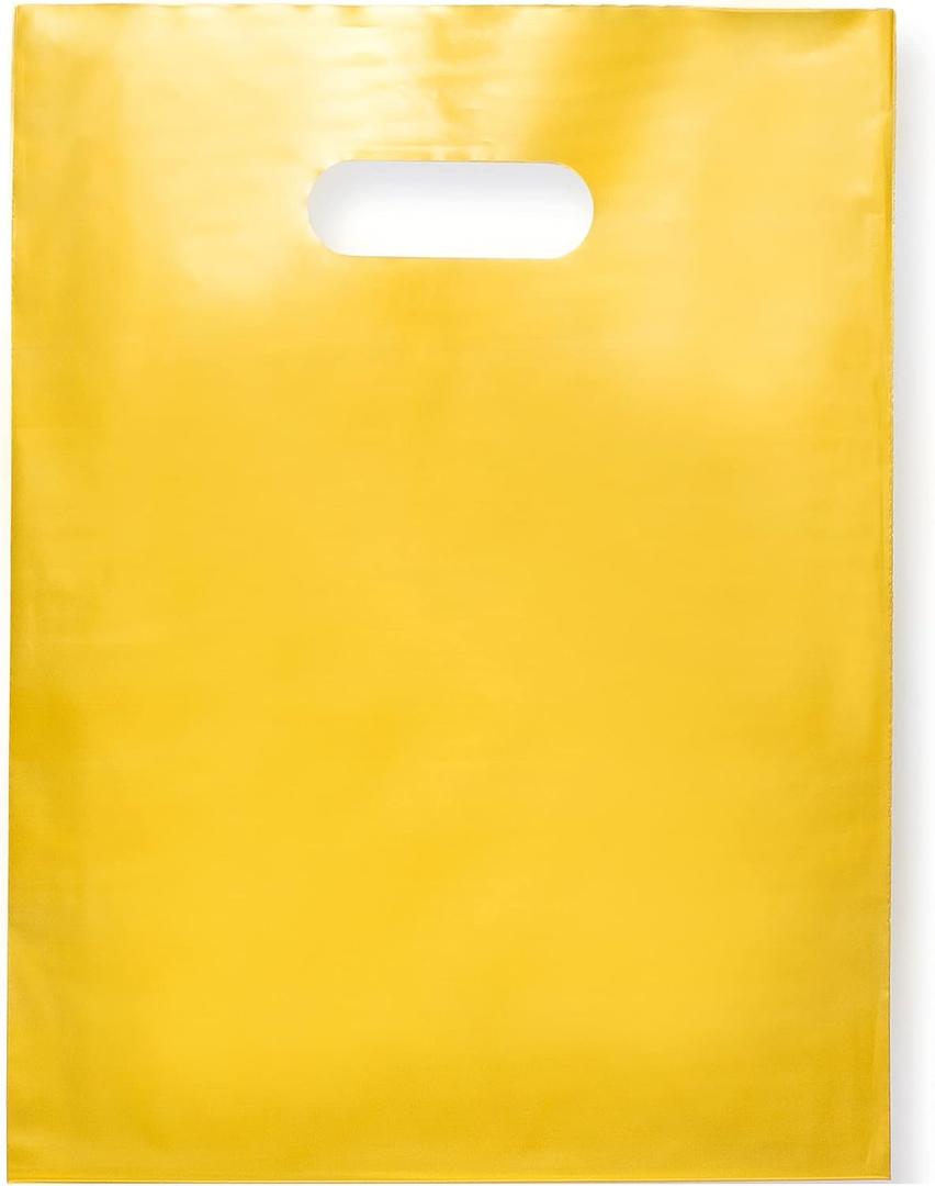 Merchandise Bags Gold Color 100 Count 9"x12" Extra Thick 1.5Mil Glossy Bags With Handles