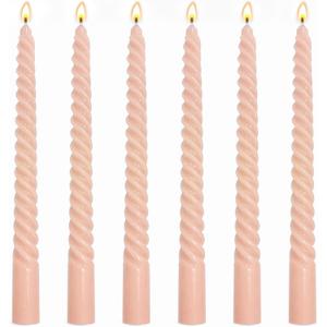6 Pack 10 Inch Peach Spiral Taper Candles for Holiday Home Decoration, Unscented Dripless Twisted Candlesticks for Dinner Party Wedding Valentine's Day Baby Shower and Easter