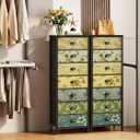 Furnulem Tall Dresser for Bedroom with 7 Fabric Drawers, Vintage Dressers & Chest of Drawers, Vertical Storage Tower Organizer Unit Retro Bedside Furniture in Closet,Living Room,Nusery,Dorm,Entryway, 15.8"D x 43.3"W x 11.4"H
