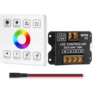 HOUHUI RF Touch Panel RGB LED Controller Kit, RGB LED Strip Lights Controller with RF Wireless Remote, Dimmable Wall-Mounted Touch Panel Controller for 5V 12V 24V 4-PIN 5050 2835 3535 Light Strips COB