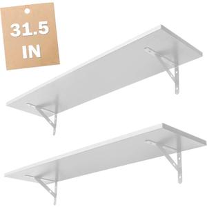 RedCall Floating Shelves for Wall,31.5 Inch Wall Mounted Shelves Set of 2,Long Board Shelves for Bedroom,Living Room, Bathroom & Kitchen Storage with Metal Brackets (White)