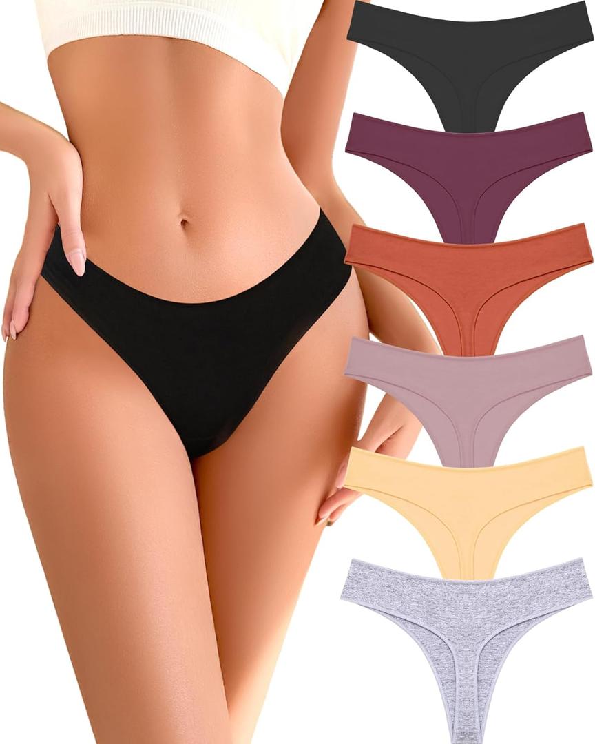 Cotton Underwear for Women Pack Breathable Thongs for Women Sexy Stretch Soft Womens Panties Thong (Large, Black/Purple/Caramel/Khaki/Apricot/Gray)