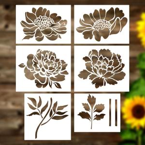 4 x 6pcs Garden Fence Large Flower Stencils on Wood, Wall Stencils Sunflower Paint Template Floral Drawing Stencils for Wall Decoration Home Floor Decor
