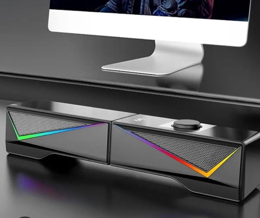 AYEDLOE Computer Speakers with 2.0 Channel Stereo, Gaming Speakers with 6 Colorful LED Modes, USB C/USB Speakers for PC, Desktop, Laptop, Cellphone, Monitor, Black,