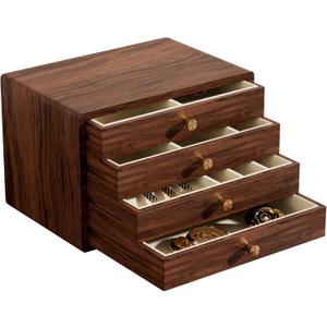 GENUINED Large Black Walnut Wooden Jewelry Box for Women, Anniversary, Birthday, Mothers Day Gifts, High End Wood Jewelry Organizers and Storage(4 Layer)