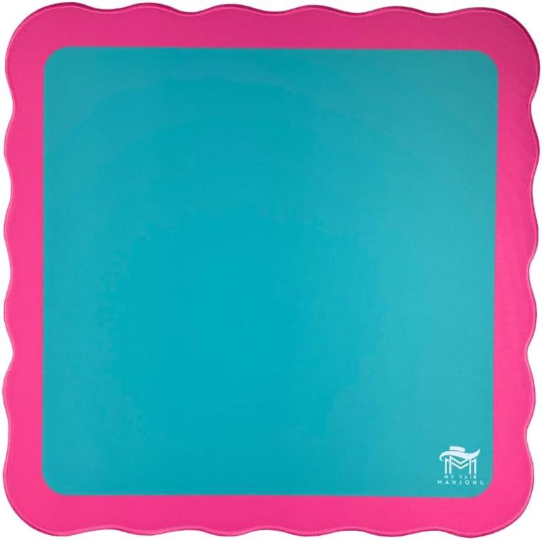 Mini Mahjong Mat (4 Color Combinations) | Scalloped Edges & Bright Colors | 21" x 21" (Green Center- Pink Scallop)