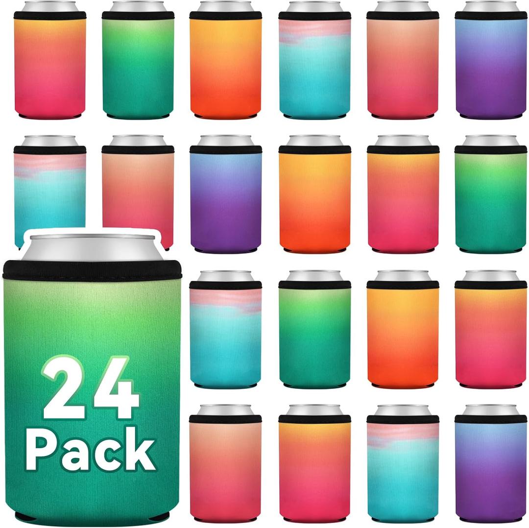 24 Pack Insulated Can Cooler Sleeves, Blank Sublimation Neoprene Iced Drink Holder for Cold Beer or Soda, 12oz Standard Beverage covers for Summer Parties, Wedding Supplies(Gradient Set)