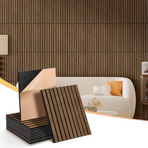 Acoustic Wall Panels 12 Pack, Covers 16 Sq Ft - 16"x12"x0.4" Self-Adhesive Walnut Soundproof Panels for Home Office & Recording Studio