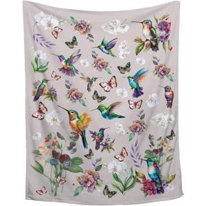 Hummingbird Throw Blanket Butterfly Hummingbirds Theme Blanket for Women Girls Hummingbird Gifts for Bird Lovers Bird Flower Blanket for Couch Bed Outdoor 60"x80"for Adults