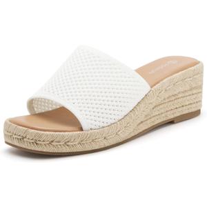 vodvob Women's Espadrilles Wedge Sandals Platform Slip On Slide Sandals Open Toe Bohemia Mules Summer Beach Casual Heels Sandals, Size 10, White 