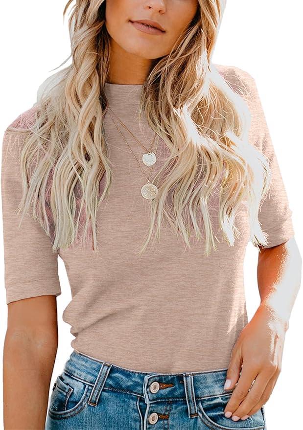 LIYOHON Womens Tops Dressy Casual Mock Turtleneck Business Short Sleeve T Shirts Going Out Tops 2025, Size XL