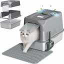 XL Stainless Steel Litter Box with Lid, Plasma Deodorizing Metal Litter Box with Infrared Sensor for Big Cats Extra Large Litter Tray Anti-Leak Easy to Clean Kitty Litter Pan for Multiple Cats (Dark Gray)