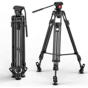 Video Tripod with Fluid Head, Heavy Duty Aluminum Alloy, Max Height 74 in, Max Load 220 lb, Compatible with Manfrotto, Canon, Nikon, Sony DSLR Camera Camcorder