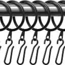 Amyhill 60 Pack Metal Drapery Curtain Rings with 60 Pcs Metal Curtain Hooks Pin 1.26'' Curtain Hanging Rings Curtain Hooks for Window Door Shower Curtain (Black,32 mm)
