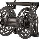 Garden Hose Reel Wall Mount Metal, Holds 125 ft x 5/8" Decorative Water Hose Holder for Outside Storage, Heavy Duty Aluminum Frame w/Shelf, No-Leak Aluminum Water System, Easy Assmbly, Dark Bronze