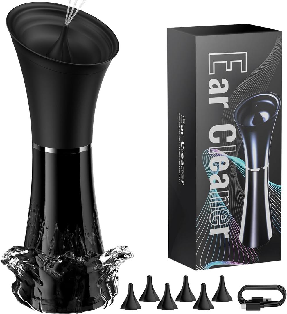 Ear Wax Removal - Electric Ear Cleaner with IPX7, Water Powered Ear Cleaning Tool with Irrigation Flusher, 6 Tips, 4 Pressure Settings - Safe & Effective for Ear Wax Cleaning Gifts for Women Men