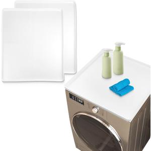 2 PCS Washer and Dryer Covers for the Top - 25.5 x 23.6 in Washing Machine Top Cover Pads,Dust-Proof Silicone Rubber Non-Slip Dryer Top Protector Guards Mat Support for Home Kitchen Laundry Room White