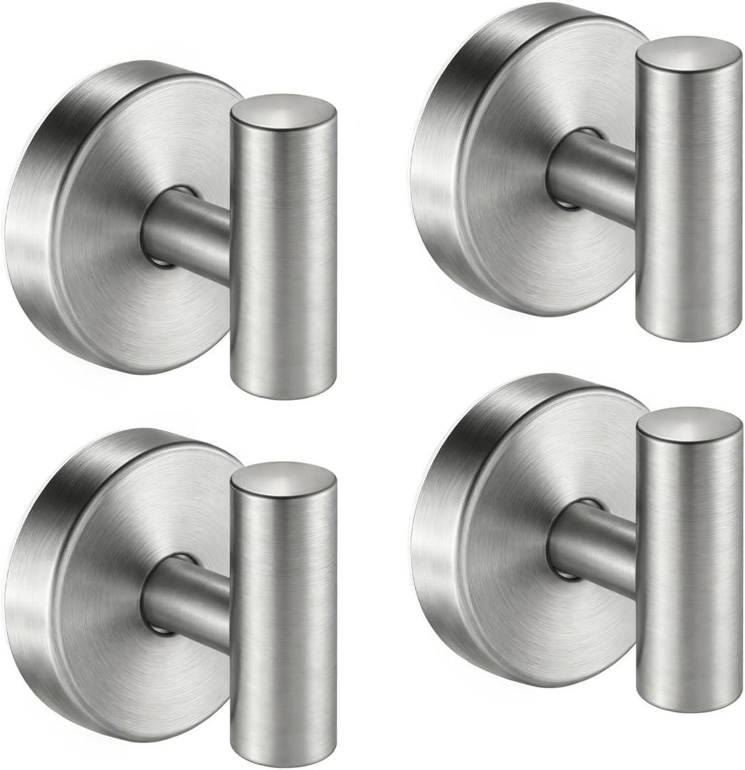 Suction Cup Hooks for Shower, Kitchen, Bathroom, Mirror, Wall, Door, Tile, Glass, Window No Damage Removable Towel Holder for Hanging Loofah, Robe, Coat, Heavy Duty Hook Brushed Nickel (4-Pack)