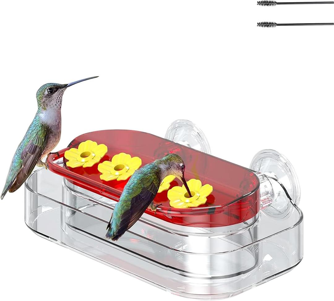 Window Hummingbird Feeder for Outdoors, 4 Bee-Proof Feeding Ports, Leak-Proof 10 oz Nectar Reservoir, Built-in Ant Moat, Strong Suction Cups for Up-Close Bird Watching, Easy to Clean
