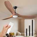 Obabala Ceiling Fans with Lights and Remote, 60 IN Outdoor Ceiling Fan 3 Solid Wood Blades Fan with 3 Downrods for Patios, Modern Ceiling Fan with Noiseless Reversible DC Motor (Solid Wood, 60IN)