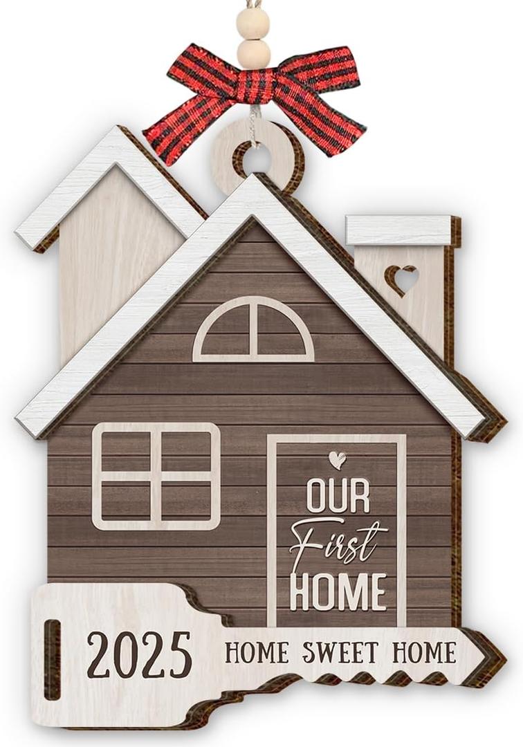 First Home Ornament 2025 - House Warming Gifts New Home 2025, New House Gift for Couple, Him Her, Housewarming Gift Ideas for Newhouse Owners, Wooden Ornaments for Christmas Tree Decorations