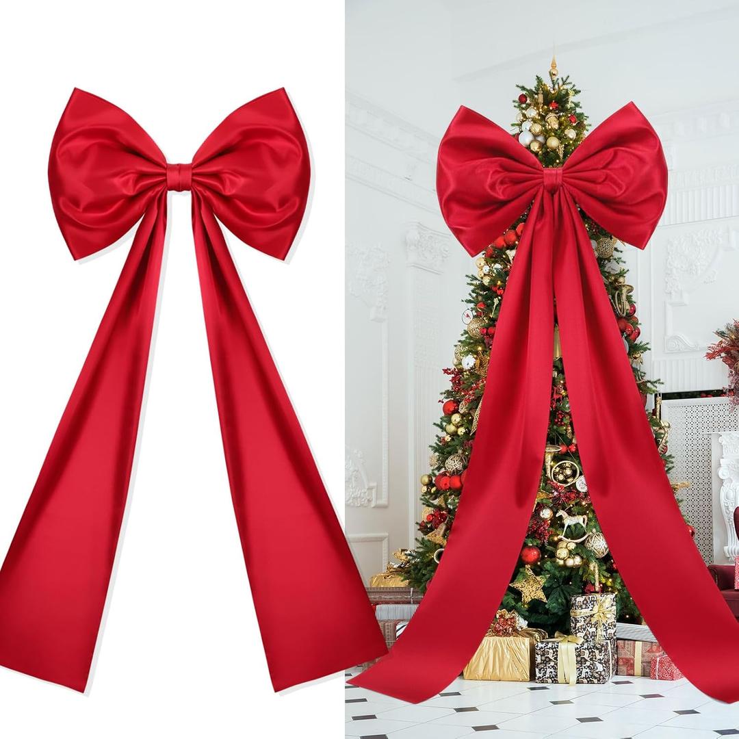 2pcs Christmas Tree Topper Bows, 47 Inch Extra Large Tree Toppers Satin Bows Christmas Decorations Wreath for Home Wedding Party Holiday Decor Supplies