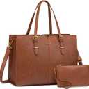 LOVEVOOK Laptop Bag for Women,Vintage Tote Bag for Work,Waterproof Handbags Shoulder Bag,Leather Office Computer Bag (17.3 inch, Light Brown)