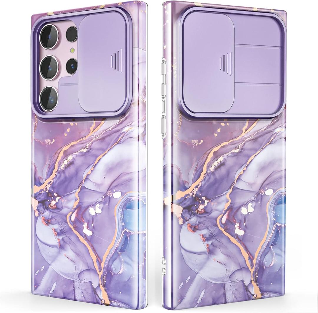 Chvelop for Samsung Galaxy S23 Ultra Case with Slide Camera Cover, Samsung S23 Ultra Case Shockproof Slim Thin Lightweight, Chic Glossy Fade-Resistant Pattern Phone Cases Cover for S23 Ultra, Purple (Violet)