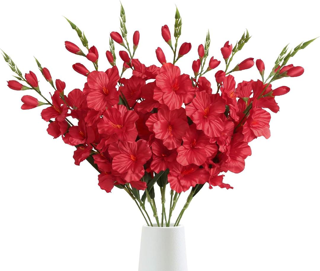 IPOPU Red Gladiolus Artificial Flowers 30.3 in Long Stem Flowers 10 PCS Gladiolus Flowers Silk Artificial Flowers for Home Wedding Office Decoration(Red)