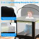 Pack N Play Tent Cover - Half-Blackout Mosquito Net for Crib & Playpen, Baby Bassinet Cover for Cats with 2-Way Zipper, Sun-Blocking Bug Net for Travel Crib (Black-Large)