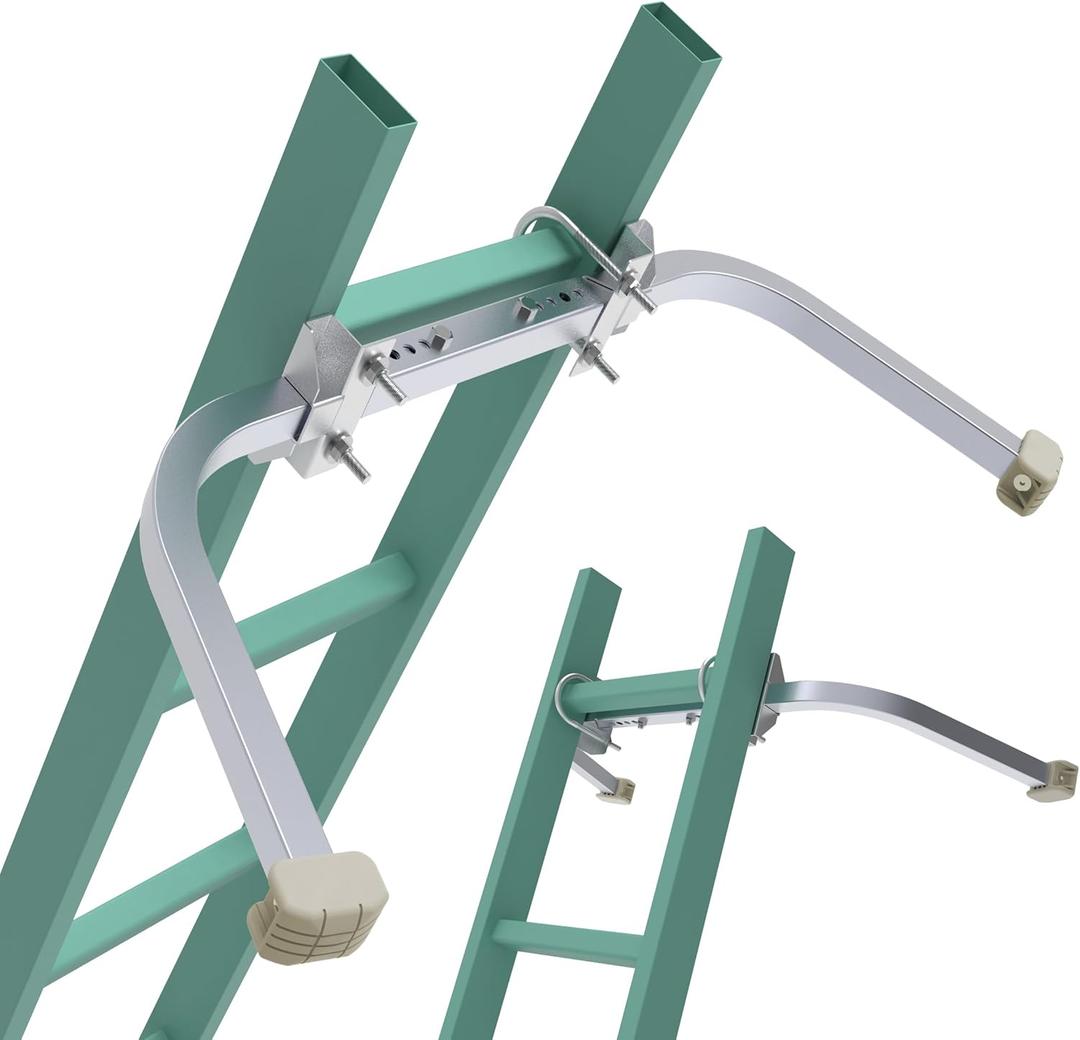Ladder Stabilizer,Heavy Duty Aluminum Extended Ladder Accessory for Roof Gutter Cleaning Tools,Ladder Stand-Off Wing Span/Wall Ladder Hooks with Non-Slip Rubber Bottom pad.(Patent) (Silver Gray-Aluminum)