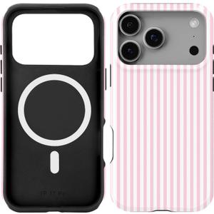 Compatible with iPhone 17 Pro Case [8 ft Drop Tested] Compatible with MagSafe - Cute Pink Stripes Lines Mag Series Cases for Women Girls