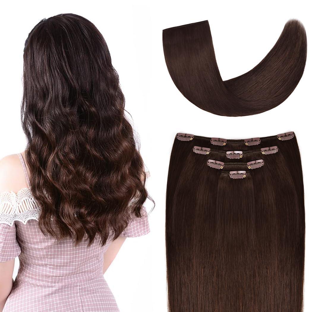 12" Clip in Hair Extensions Remy Human Hair for Women - Silky Straight Human Hair Clip in Extensions 50grams 4pieces Medium Brown #4 Color