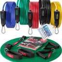 Elastic Fitness Kit + Exercise Guide, 5 x Professional Resistance Bands + Handles, Door Anchor, Foot Straps | Workout Pull Up Arms Legs Dumbbell, Women Men