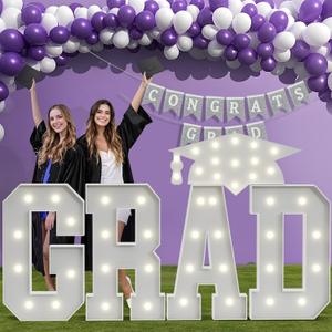 2026 Graduation Decorations GRAD Letters: 3FT Class of 2026 Graduation Party Decor Ornaments Large Marquee Light up Letter Sign Kindergarten Preschool High School College Pre-cut Foam Board