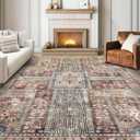 Vintage 3' x 5 ' Washable Area Rug - Stylish Indoor Rug for Living, Dining or Bedroom - Lightweight Carpet with Non-Slip Backing - Foldable for Easy Placement and Maintenance - Rust