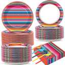 50 Guests Mexican Serape Fiesta Plates and Napkins Party Supplies Cinco De Mayo Party Decorations Disposable Tableware Set Colorful Stripe Mexico Dinnerware Favor for Poncho Dance Pinata Party, 200PCS