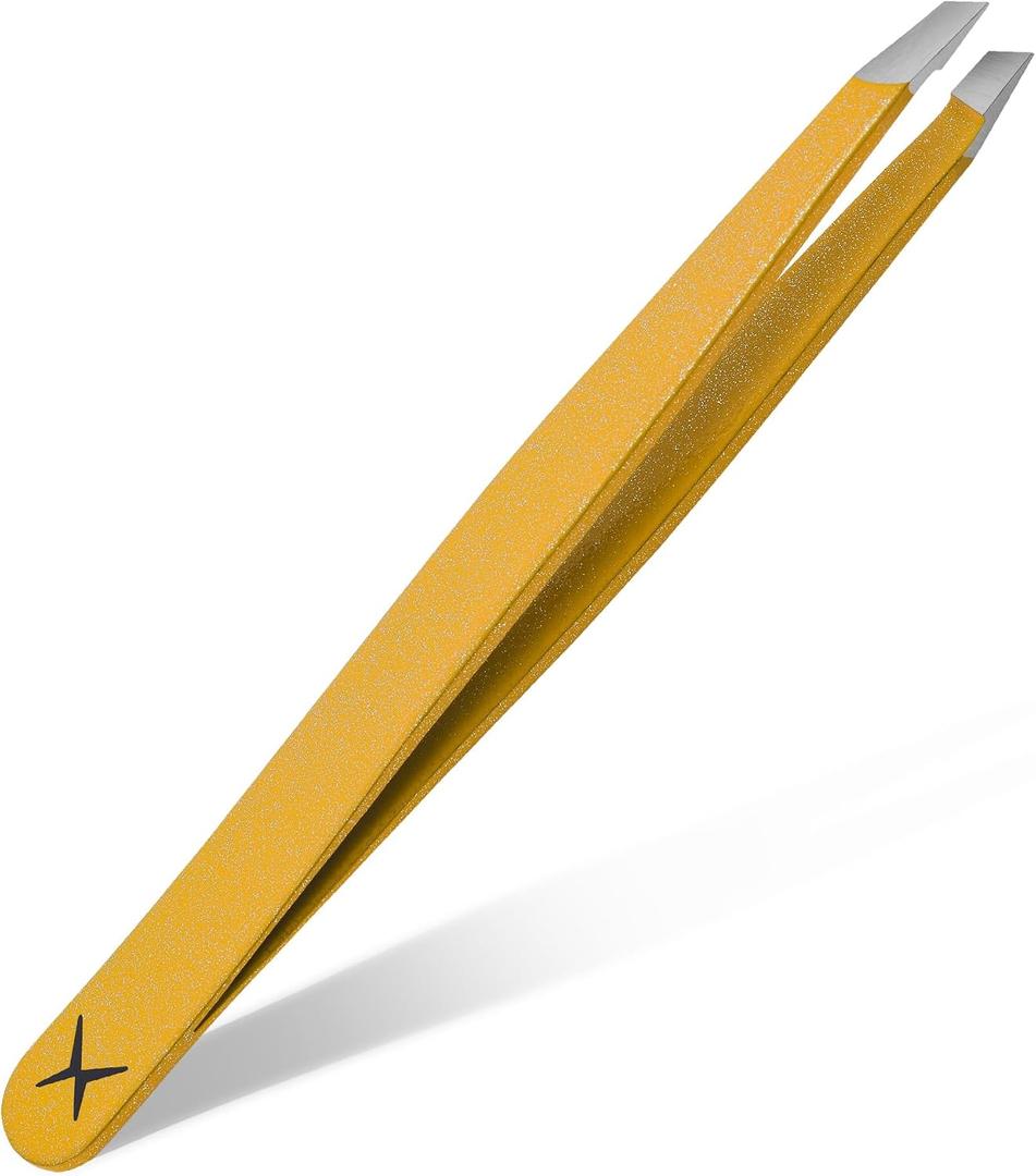 Precision Slant Tip Tweezers – Handmade from Premium Japanese Stainless Steel – Professional Eyebrow & Facial Hair Removal Tool with Perfect Alignment (Gilded Gold)