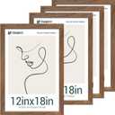 12x18 Frame Set of 4, Brown Grain, Walnut Wood & HD Tempered Glass, 12x18 Poster Picture Frame, Vertical & Horizontal Wall Hanging