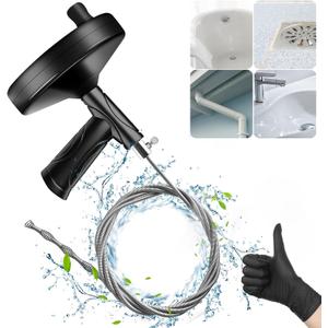Drain Snake Auger 33 Feet, Plumbing Snake Drain Hair Clog Removal Tool, Heavy Duty Toilet Snake Auger, Sink Unclogger Drain Cleaner Tool for Bathroom Kitchen Tub Shower Clog Remover with Gloves