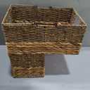 L-Shaped Wicker Stair Basket with Carry Handles, Reinforced Metal Frame